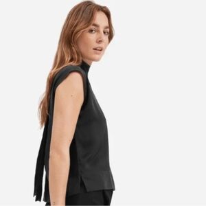 Everlane Women’s Size 4 The Clean Silk Tie Neck Tank Blouse Black Sleeveless